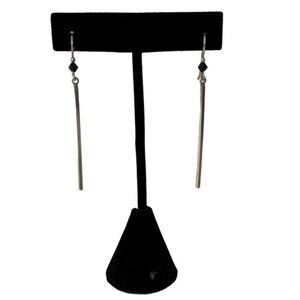Anthropologie Sterling Silver Black Bead Minimalist Linear Drop Earrings…